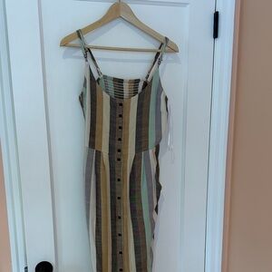RVCA Striped Tan and Green Midi Dress